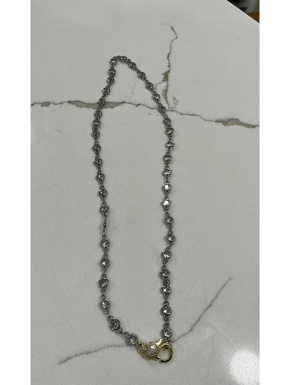 18 inch Lumi Bezel chain, silver with gold pave lobster clasp